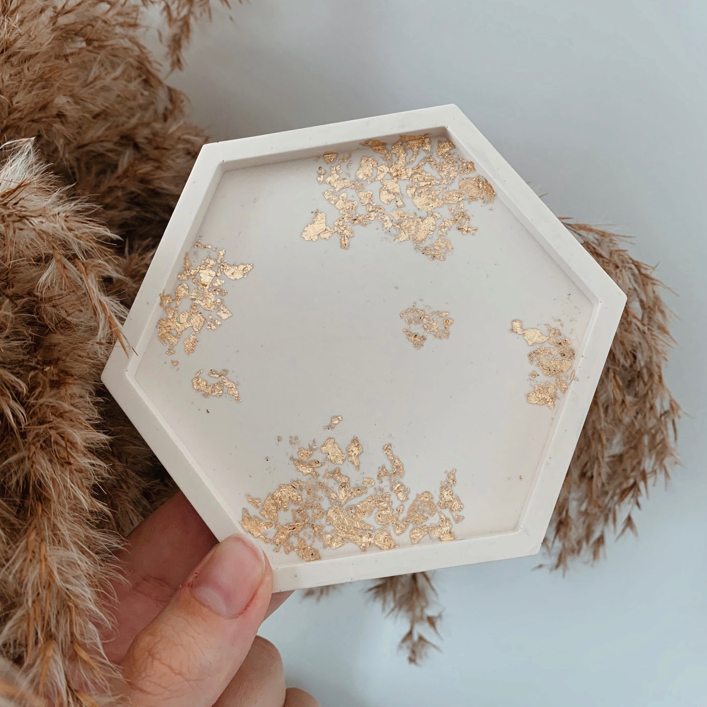 White & Gold Hexagonal Coaster